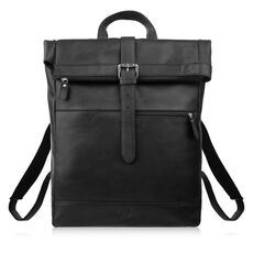 Pánsky vintage kožený batoh na notebook Paolo Peruzzi AY-32-BL čierny roll-top dizajn
