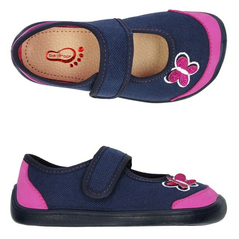 BAREFOOT Detské papuče modré ružový motýľ