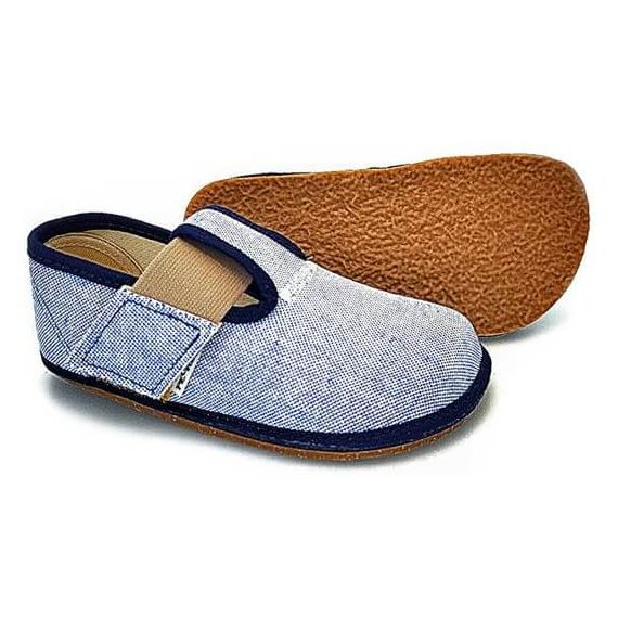 BAREFOOT Detské papučky modré riflové