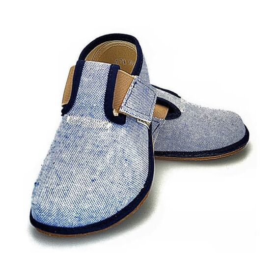 BAREFOOT Detské papučky modré riflové