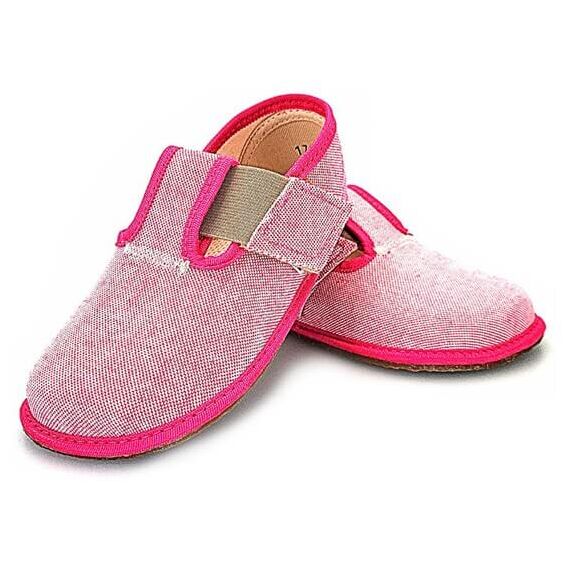 BAREFOOT Detské papučky ružové riflové