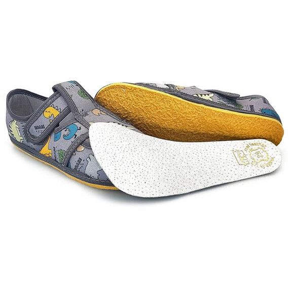 BAREFOOT Chlapčenské šedé papuče, prezuvky