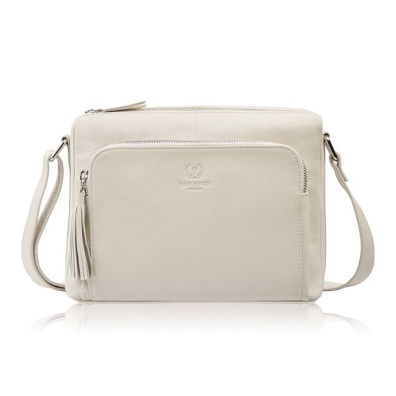 Béžová dámska kožená crossbody kabelka do mesta Paolo Peruzzi AY-22-BG