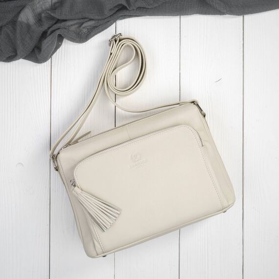 Béžová dámska kožená crossbody kabelka do mesta Paolo Peruzzi AY-22-BG
