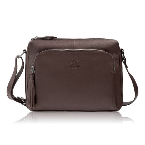 Hnedá dámska kožená crossbody kabelka do mesta Paolo Peruzzi AY-22-BRS