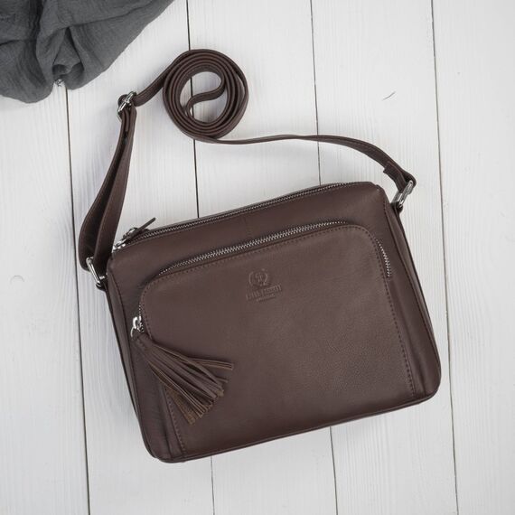Hnedá dámska kožená crossbody kabelka do mesta Paolo Peruzzi AY-22-BRS