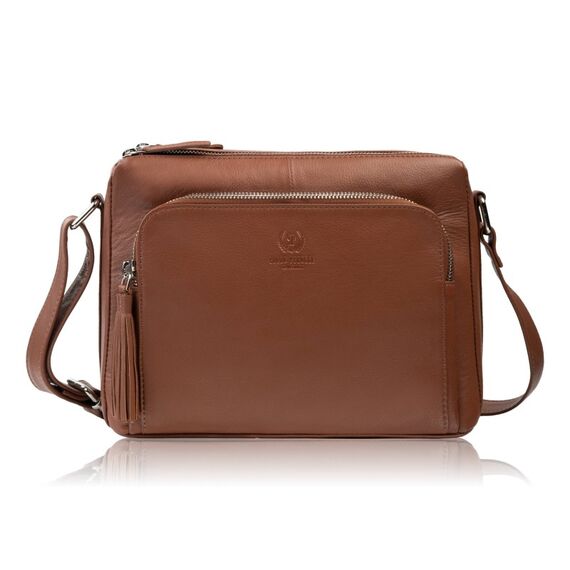Koňaková dámska kožená crossbody kabelka do mesta Paolo Peruzzi AY-22-CGS