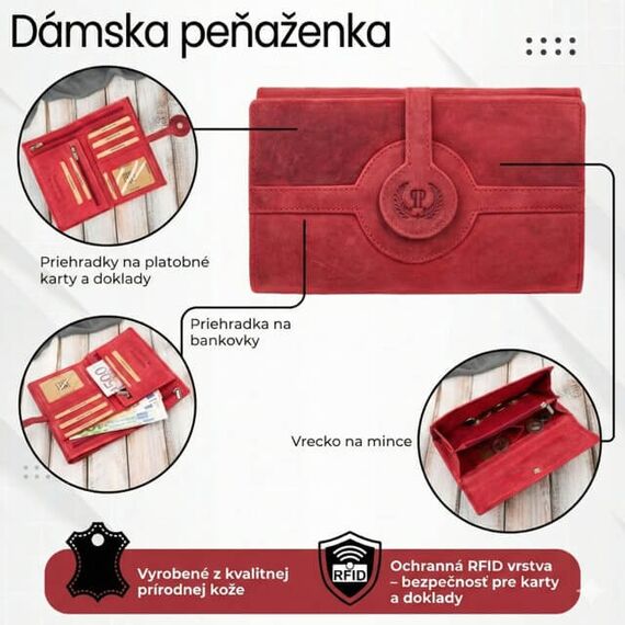 Veľká dámska vintage peňaženka Paolo Peruzzi z červenej kože Hunter