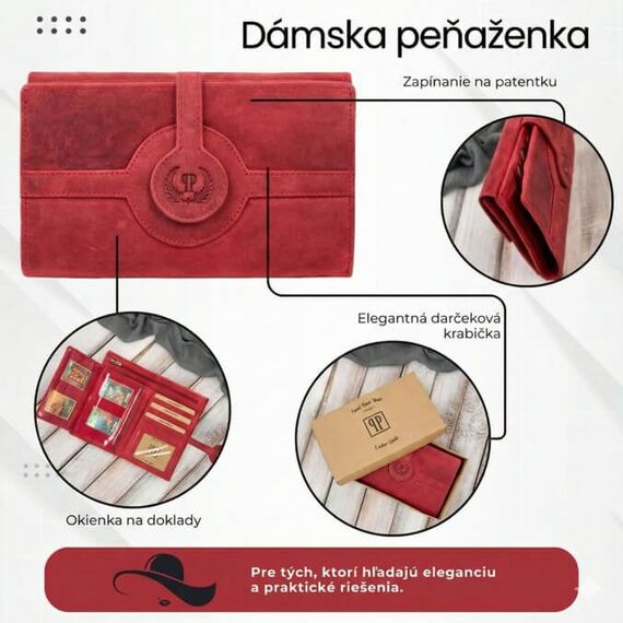 Veľká dámska vintage peňaženka Paolo Peruzzi z červenej kože Hunter