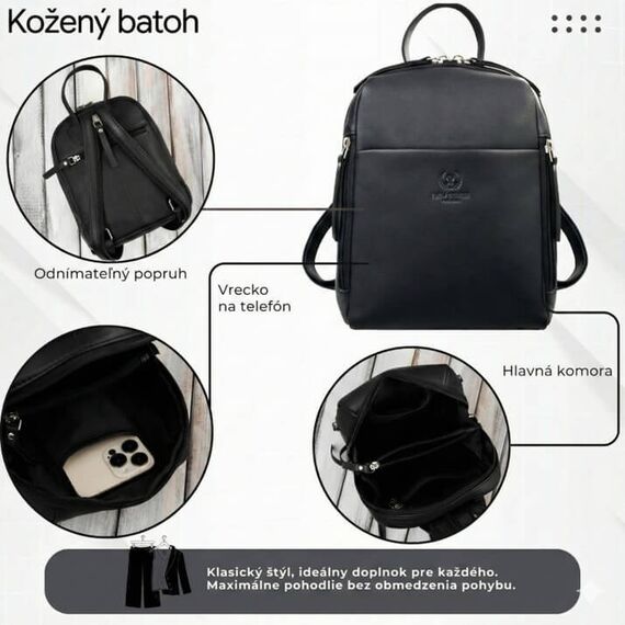 Elegantný dámsky kožený ruksak Paolo Peruzzi AY-26-BL čierny