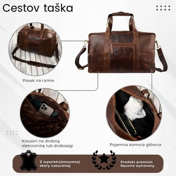 Veľká kožená cestovná taška Paolo Peruzzi SL-10-CG v koňakovej farbe