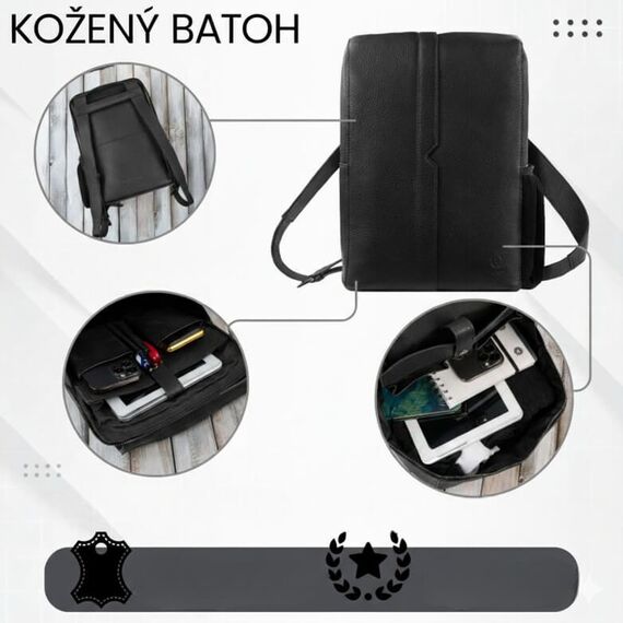 Luxusný čierny pánsky batoh z pravej kože Paolo Peruzzi T-144-BL