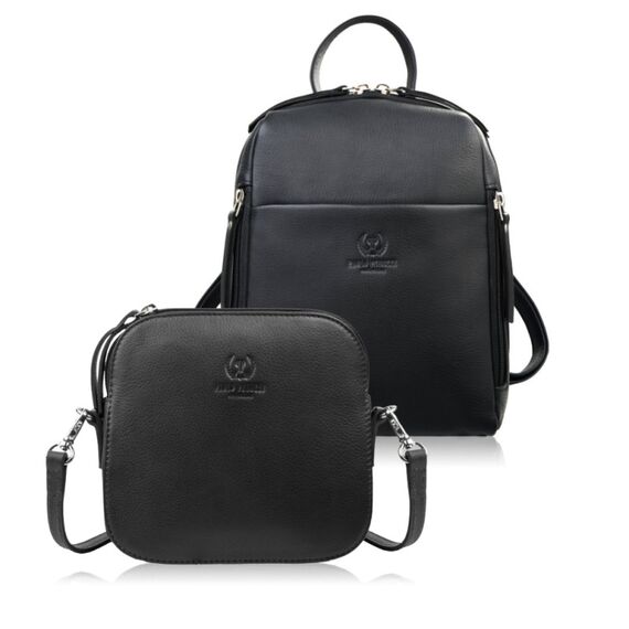 Čierna dámska darčeková sada Paolo Peruzzi kožený batoh a malá crossbody kabelkaČierna dámska darčeková sada Paolo Peruzzi kožený batoh a malá crossbody kabelka