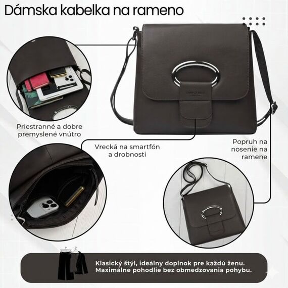 Tmavohnedá dámska kožená kabelka cez rameno Paolo Peruzzi AY-19-DBR