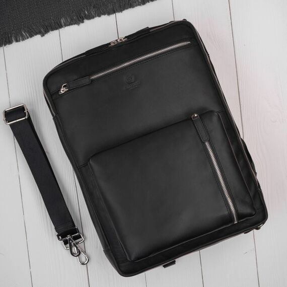 Čierny pánsky kožený batoh na notebook 15.6" Paolo Peruzzi AY-31-BL