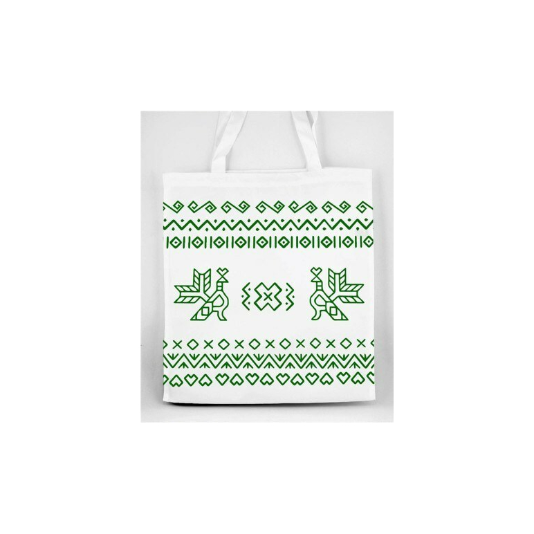 ​Pevná nákupná taška Slovakia Folk s Čičmanským ľudovým zeleným  vzorom
