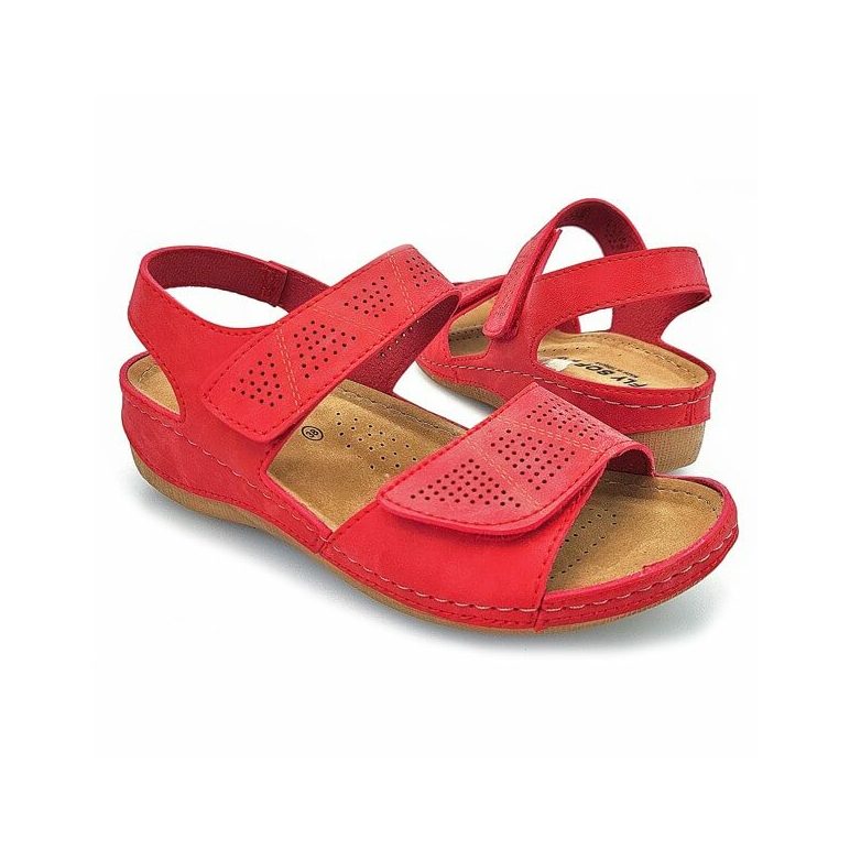 Dámske kožené elegantné sandále červené s anatomickou stielkou