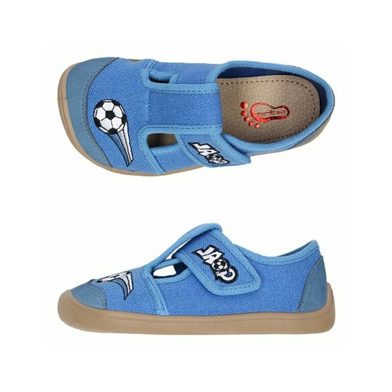 BAREFOOT Chlapčenské papuče modré futbal
